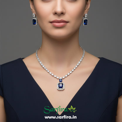 Blue Stone AD Big Drop Statement Necklace