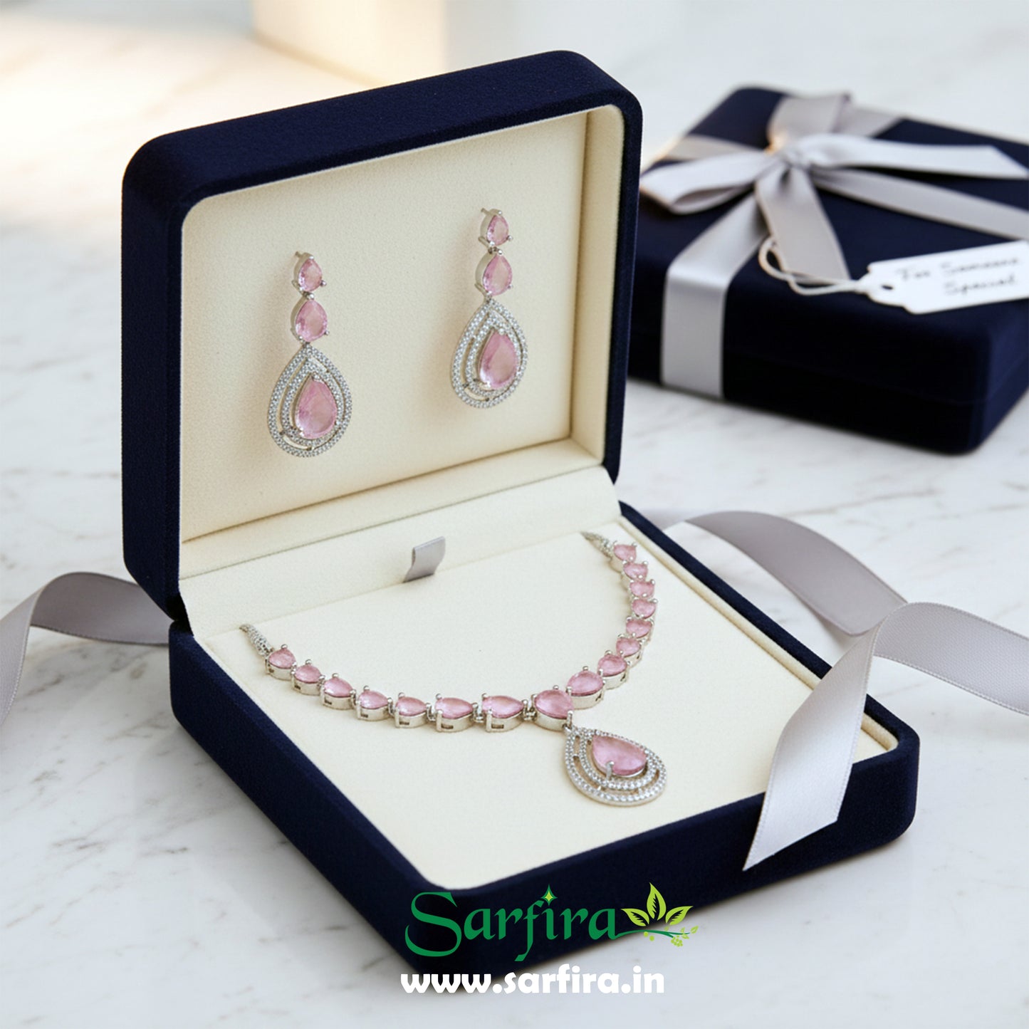 Light Pink Stone Long Drop Set