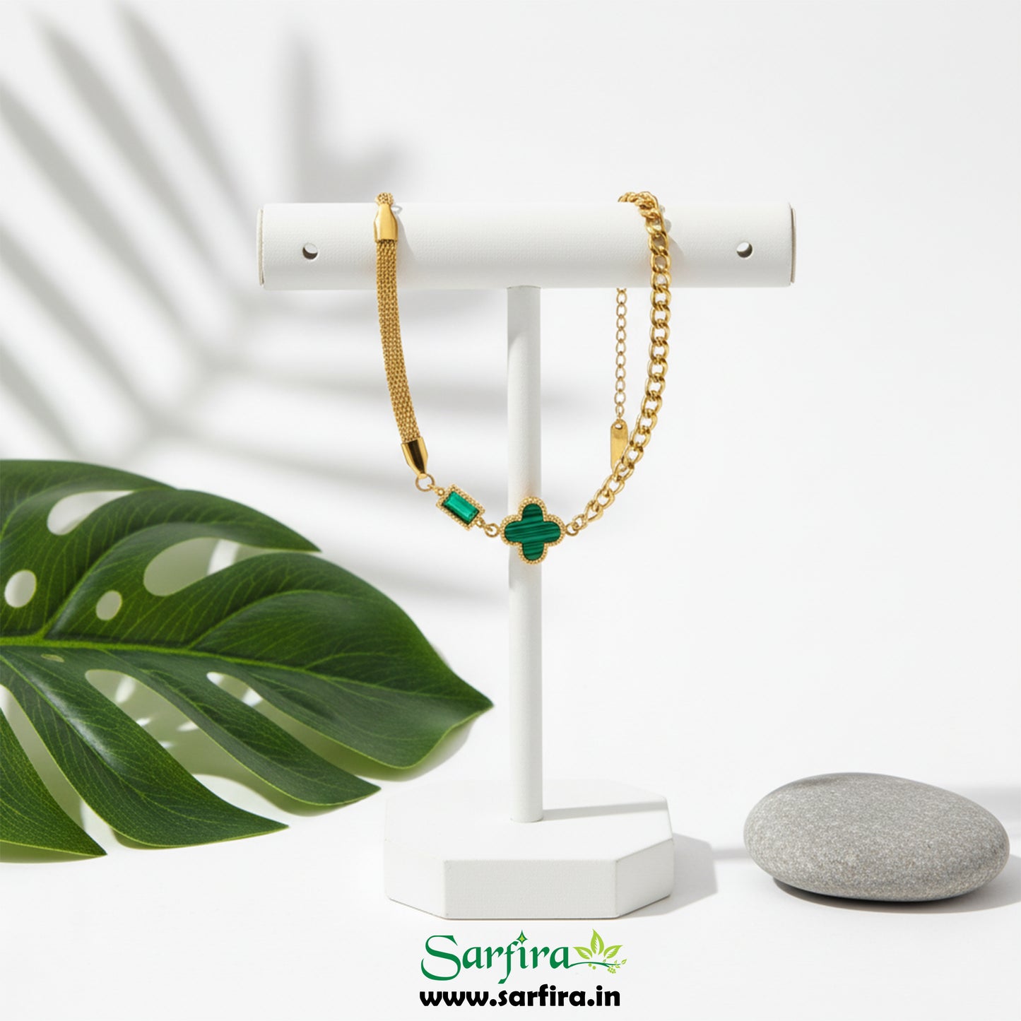 Green Flower Mini Square Stone Bracelet