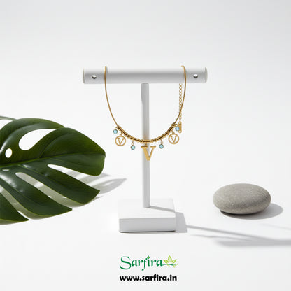 Initial V Charm Beaded Bracelet