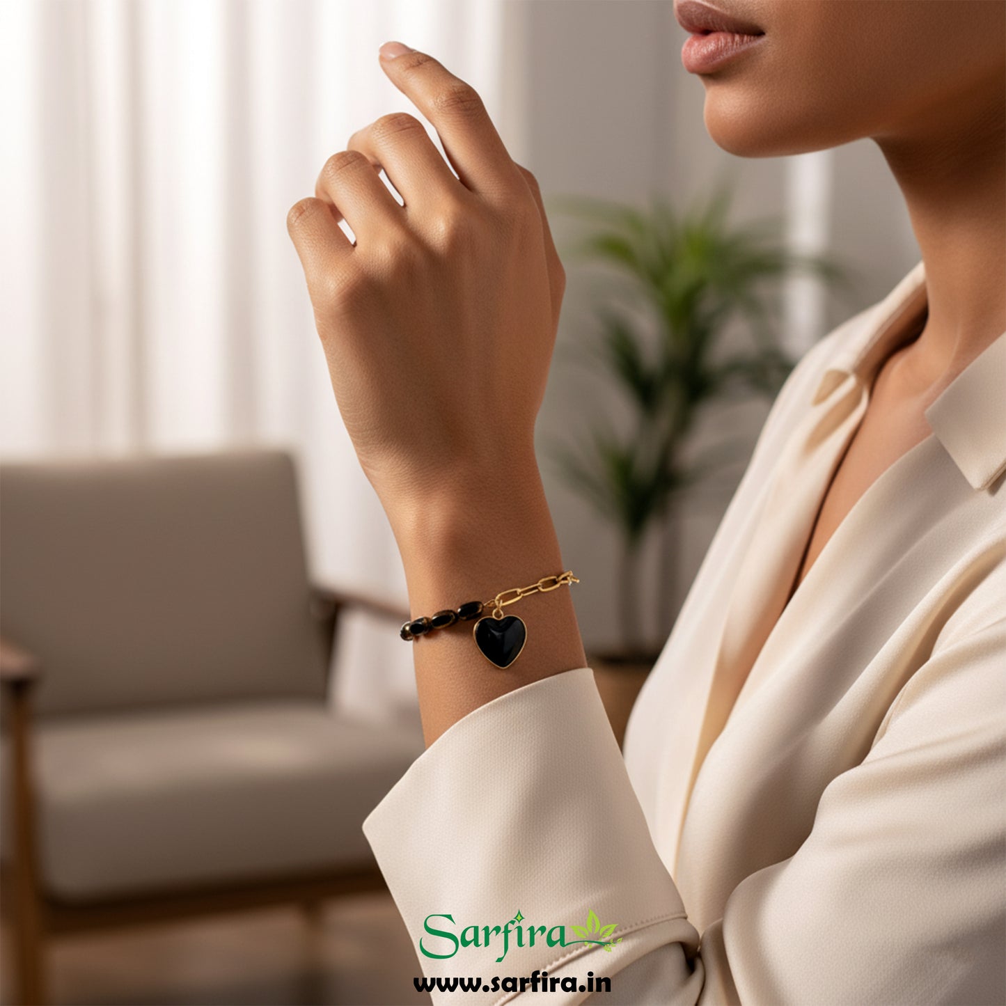 Two Side Black & Gold Heart Bracelet