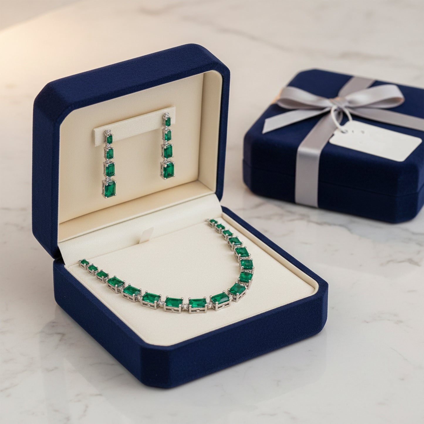 Green Stone AD Rectangle Cut Choker Set