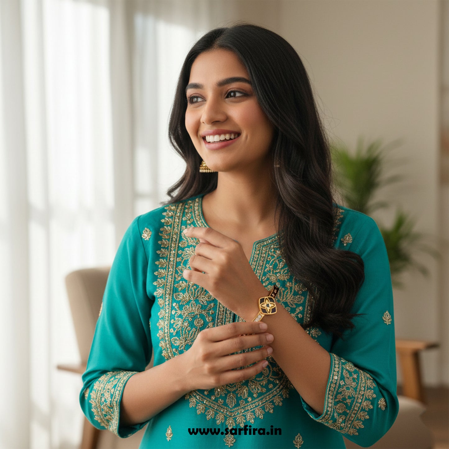 Black Enamel Flower Kada Bracelet