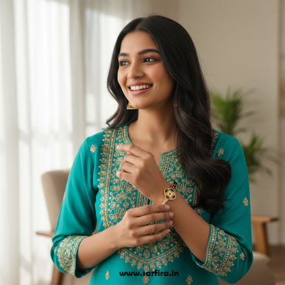 Black Enamel Flower Kada Bracelet