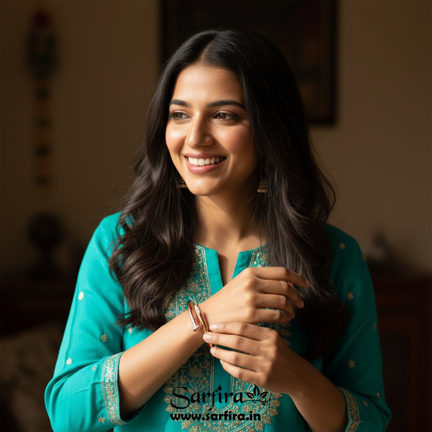 Rose Gold CZ Studded Nail Kada Bracelet