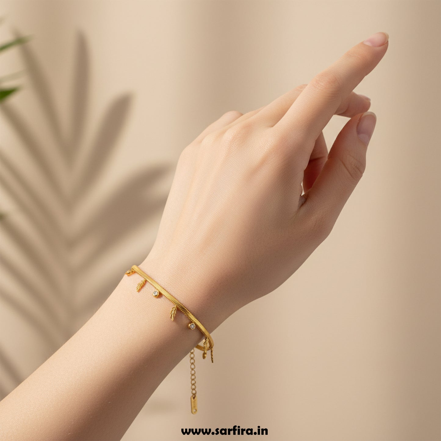 Leaf & CZ Snake Chain Bracelet