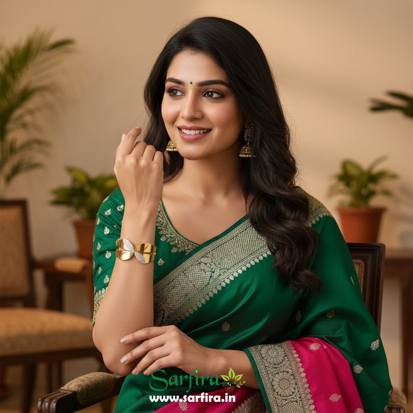 Two Side Leaf Overlap Cuff Bracelet (Kada)