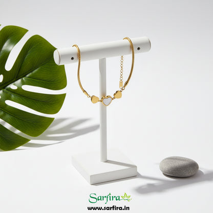 Gold MOP & Triple Heart Snake Chain Bracelet