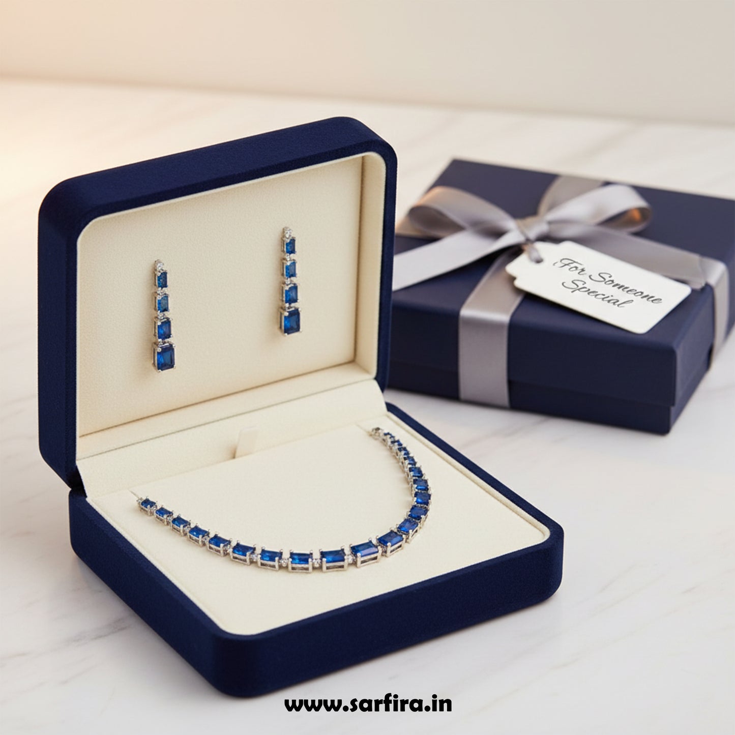 Blue Stone Rectangle Choker Set