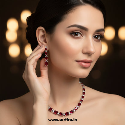 Red Stone Large Drop Party Wear & Bridal Necklace
