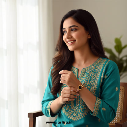 Black Flower Split Band Kada