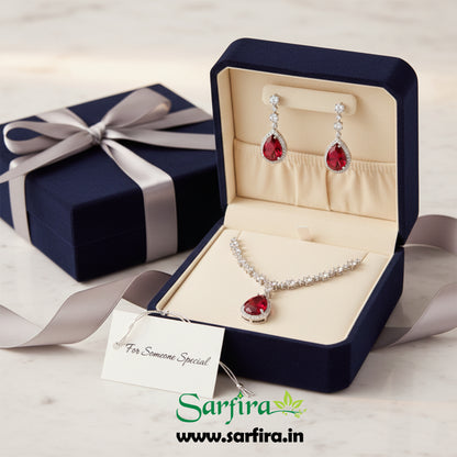 Red Stone AD Big Drop Statement Necklace