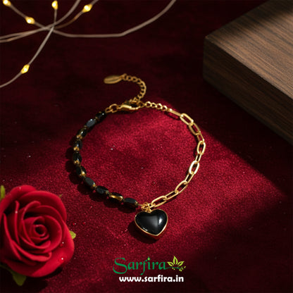 Two Side Black & Gold Heart Bracelet