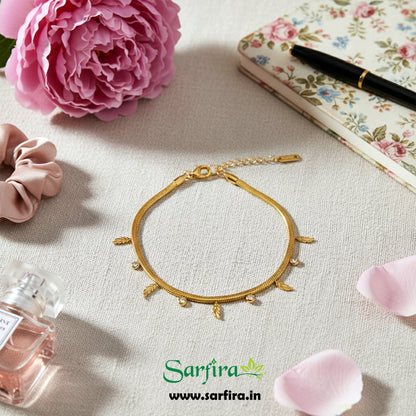 Leaf & CZ Snake Chain Bracelet