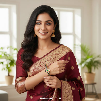 Black Enamel Flower Kada Bracelet