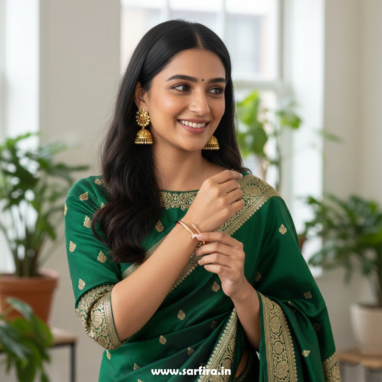 Gold CZ Studded Nail Kada Bracelet