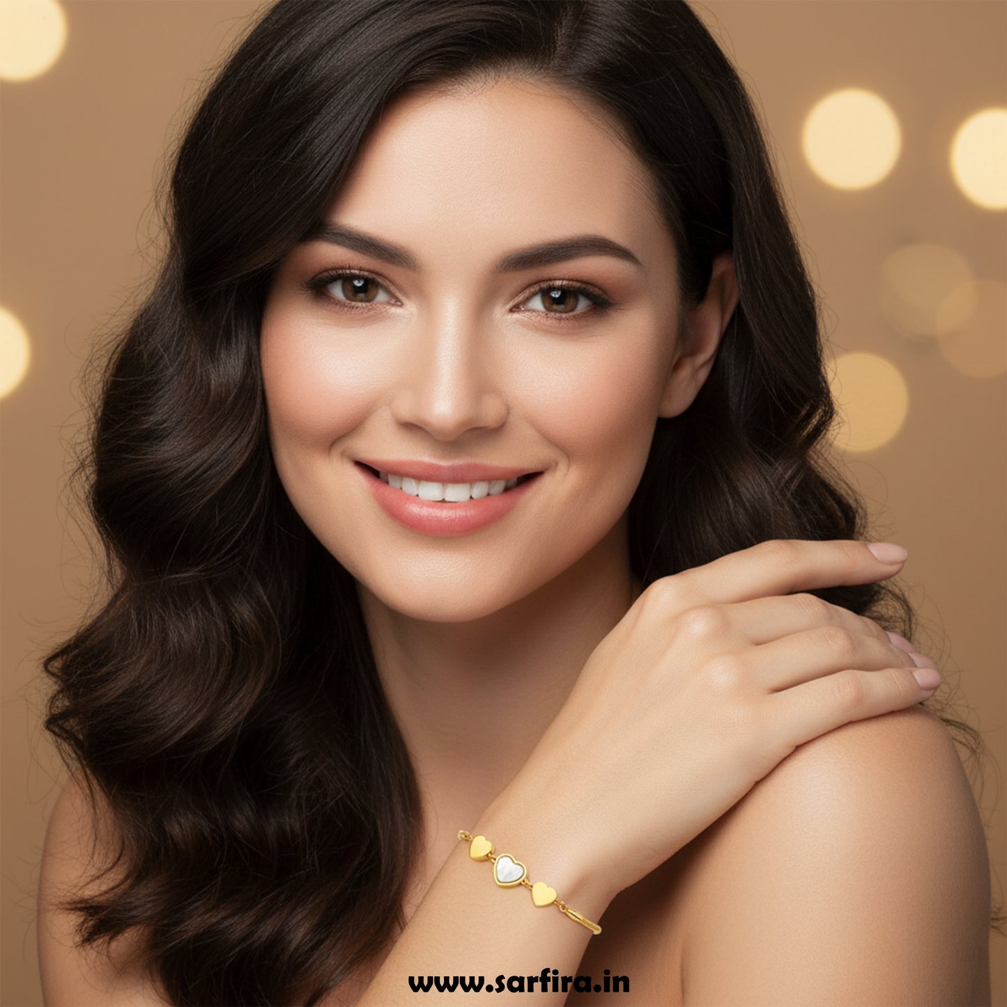 Gold MOP & Triple Heart Snake Chain Bracelet