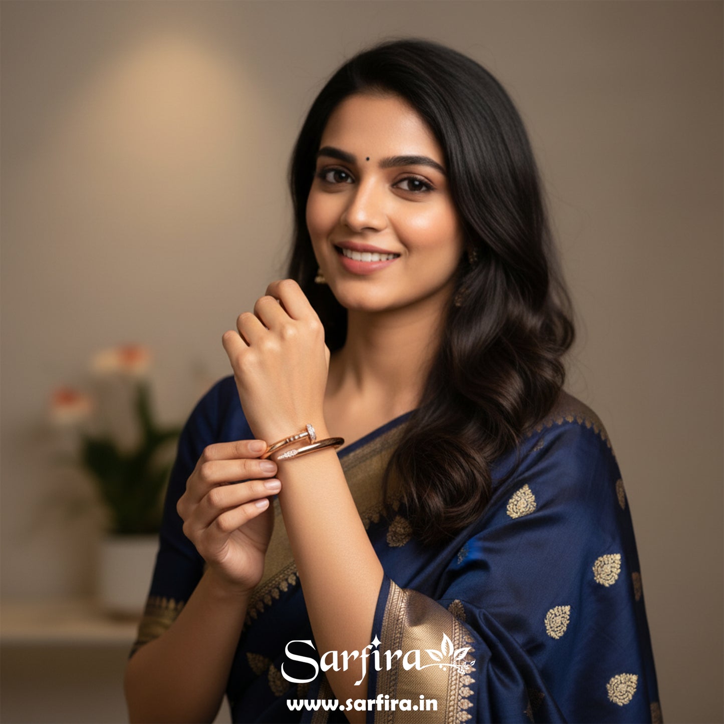 Rose Gold CZ Studded Nail Kada Bracelet