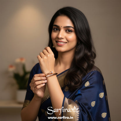 Rose Gold CZ Studded Nail Kada Bracelet