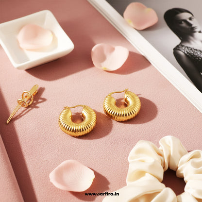 Gold Textured Dome Hoop Earrings