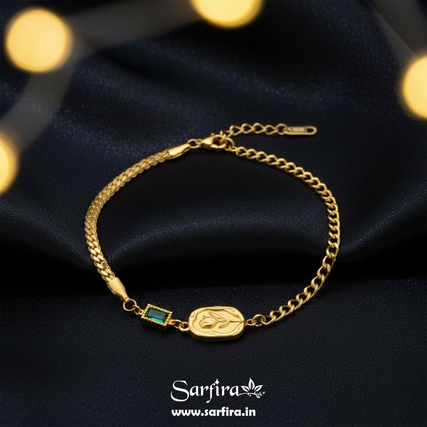 Green Stone Gold Flower Bracelet