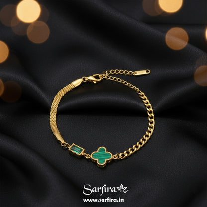 Green Flower Mini Square Stone Bracelet