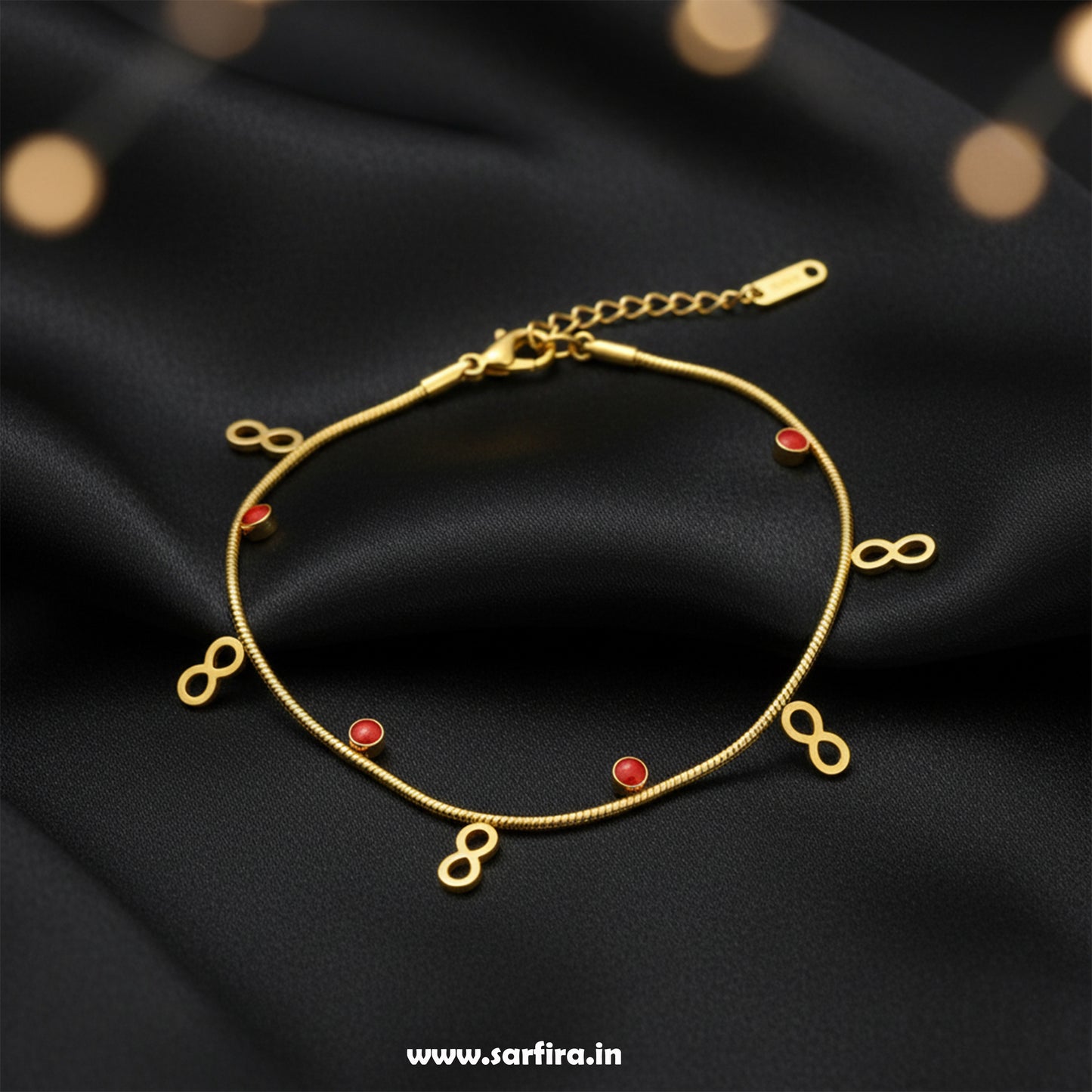 Infinity & Red Bead Snake Chain Bracelet