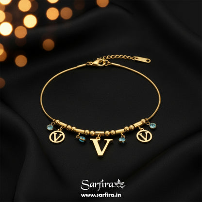 Initial V Charm Beaded Bracelet