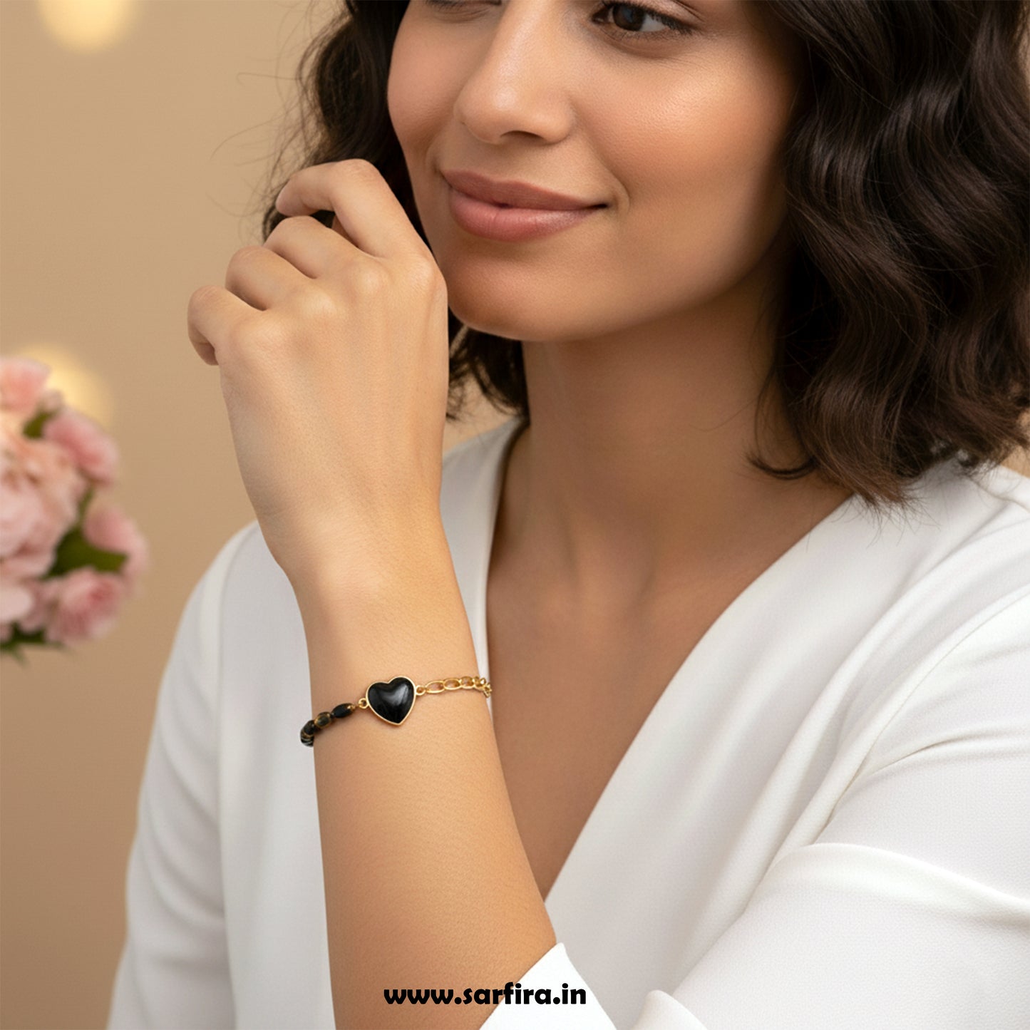 Two Side Black & Gold Heart Bracelet