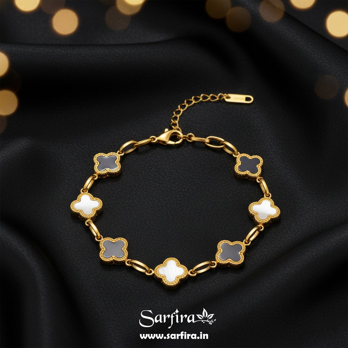 Black & White Clover Station Link Bracelet