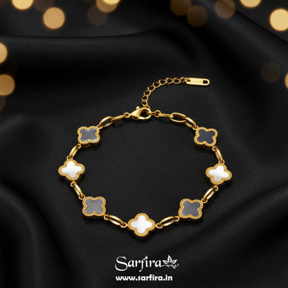 Black & White Clover Station Link Bracelet