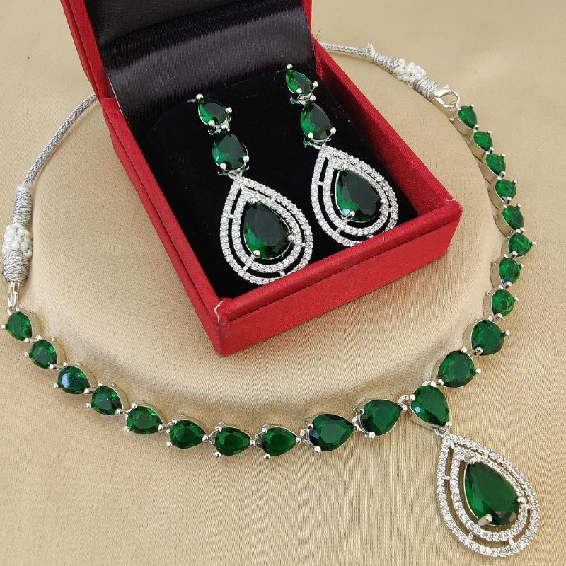 Green Stone Bridal Necklace Set with Earrings – Elegant Wedding & Party Jewelry