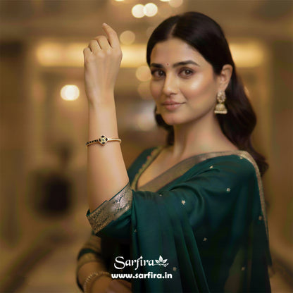 Black Enamel Flower Kada Bracelet