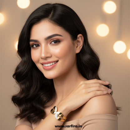 Two Side Leaf Overlap Cuff Bracelet (Kada)