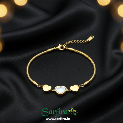 Gold MOP & Triple Heart Snake Chain Bracelet
