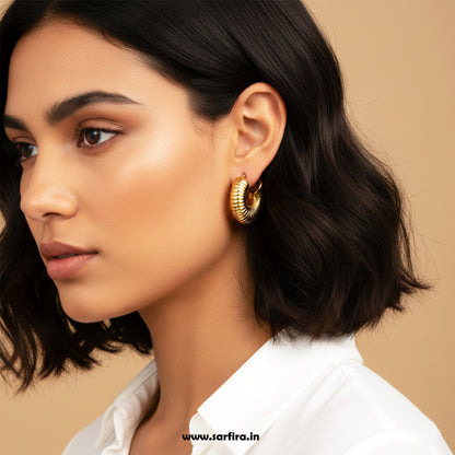 Gold Textured Dome Hoop Earrings