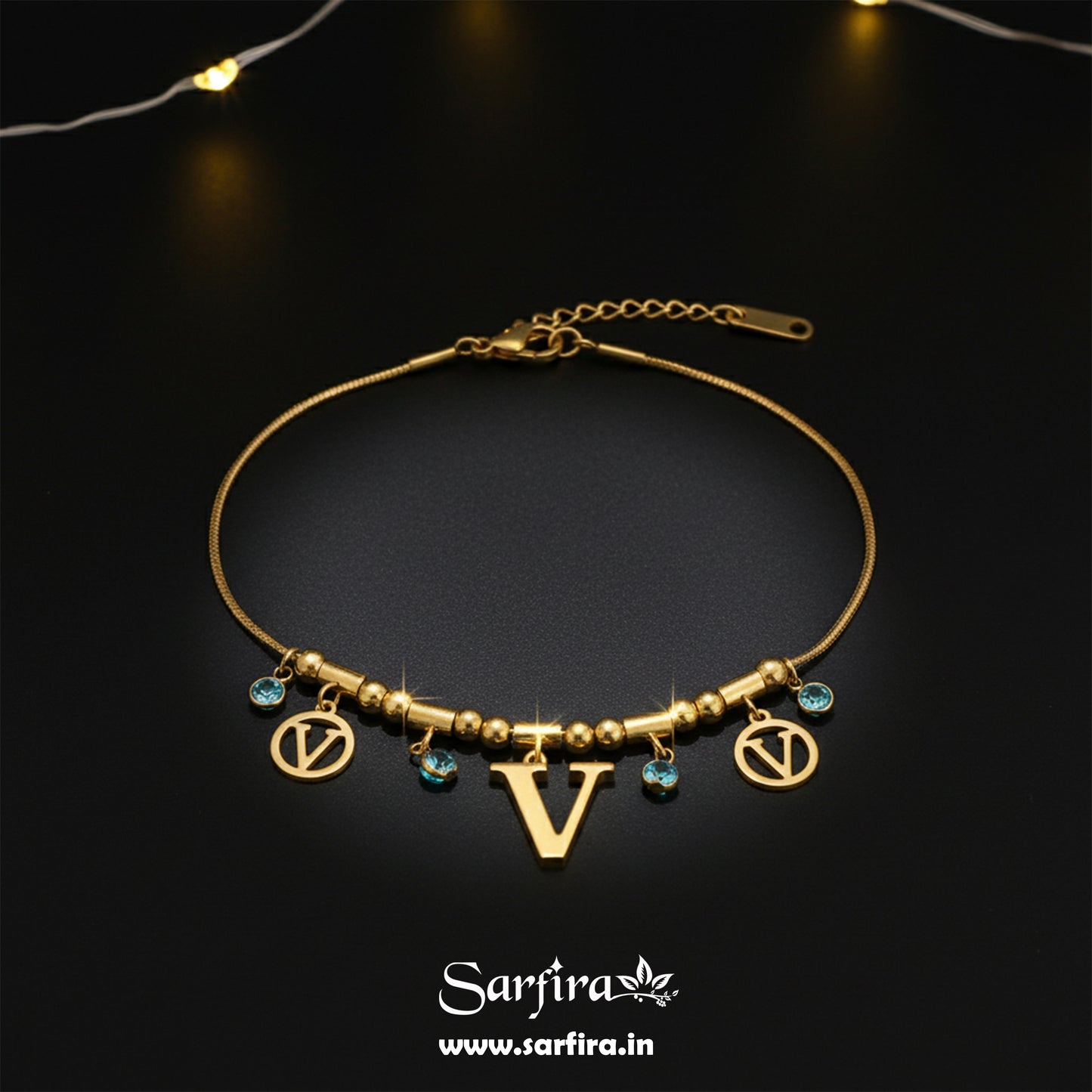 Initial V Charm Beaded Bracelet