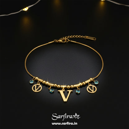 Initial V Charm Beaded Bracelet