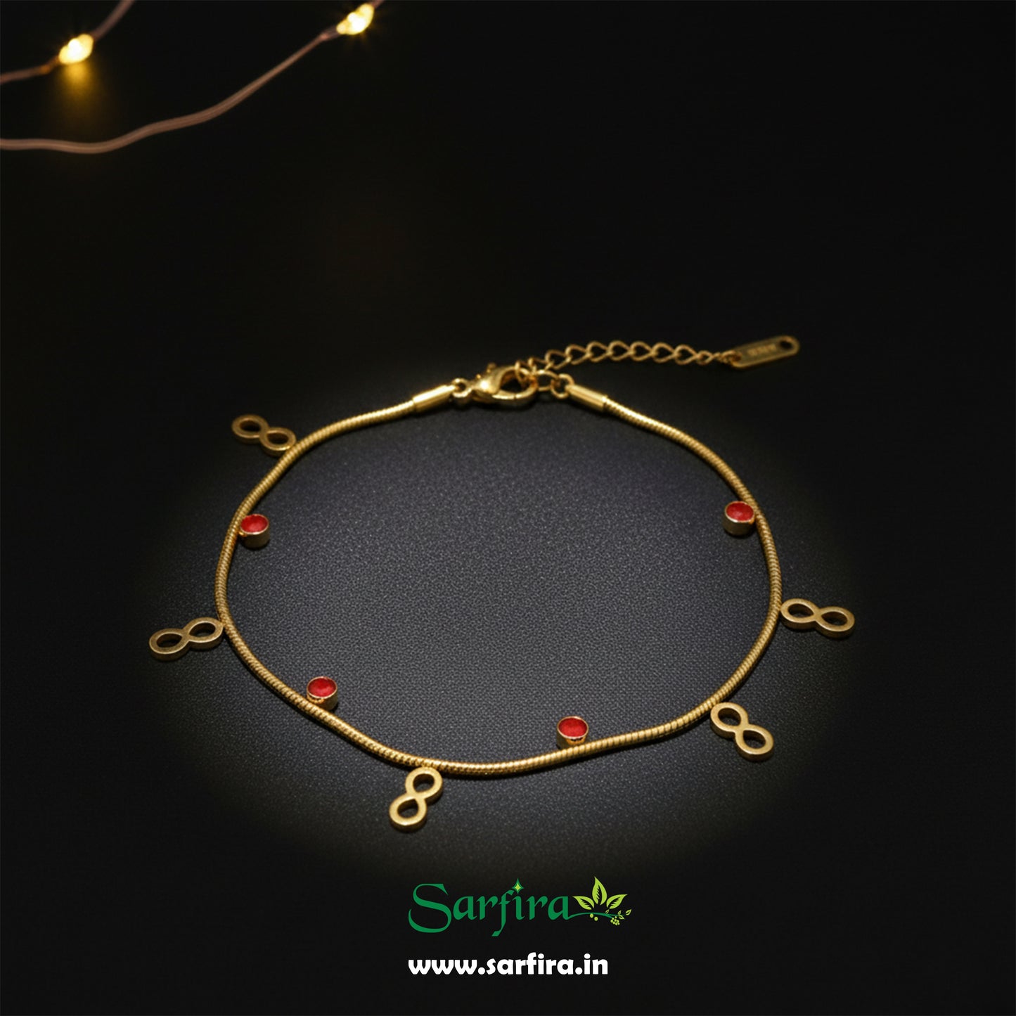 Infinity & Red Bead Snake Chain Bracelet