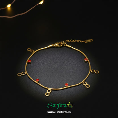 Infinity & Red Bead Snake Chain Bracelet