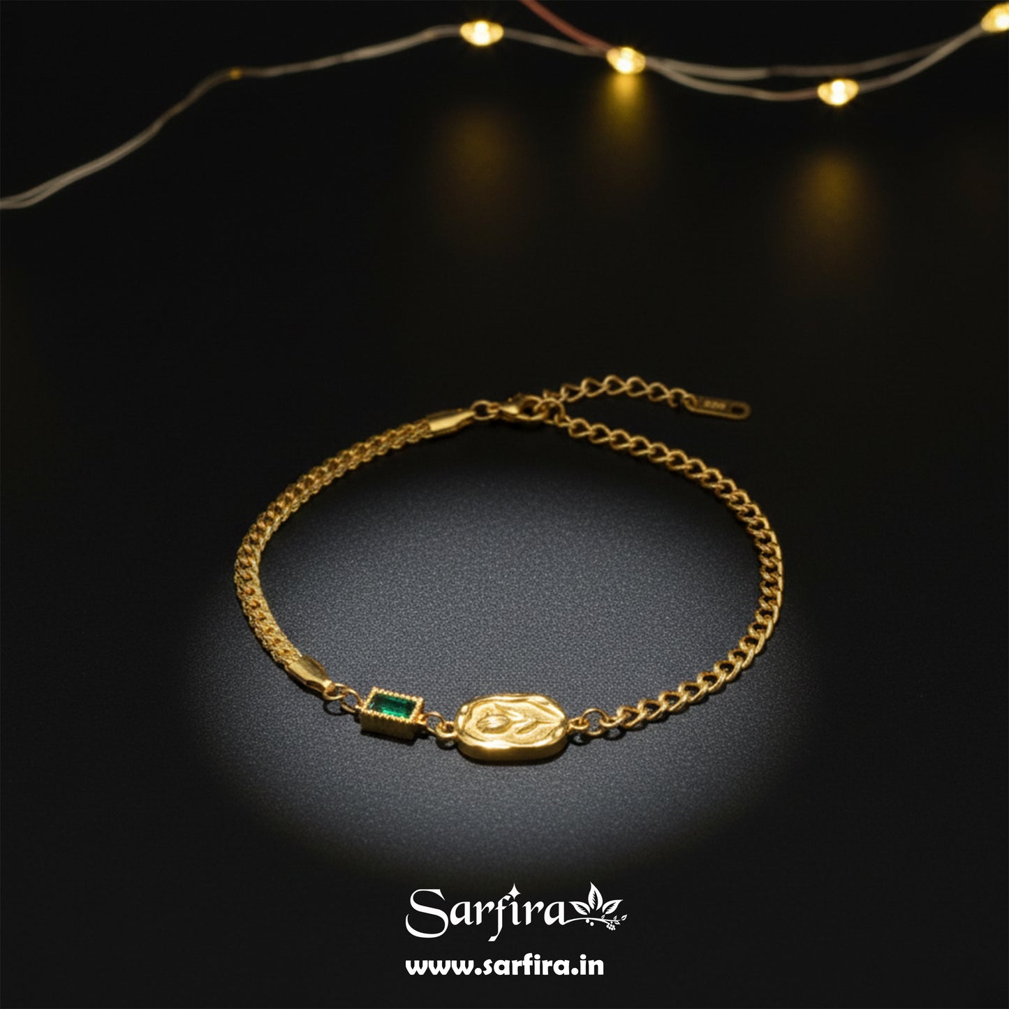 Green Stone Gold Flower Bracelet