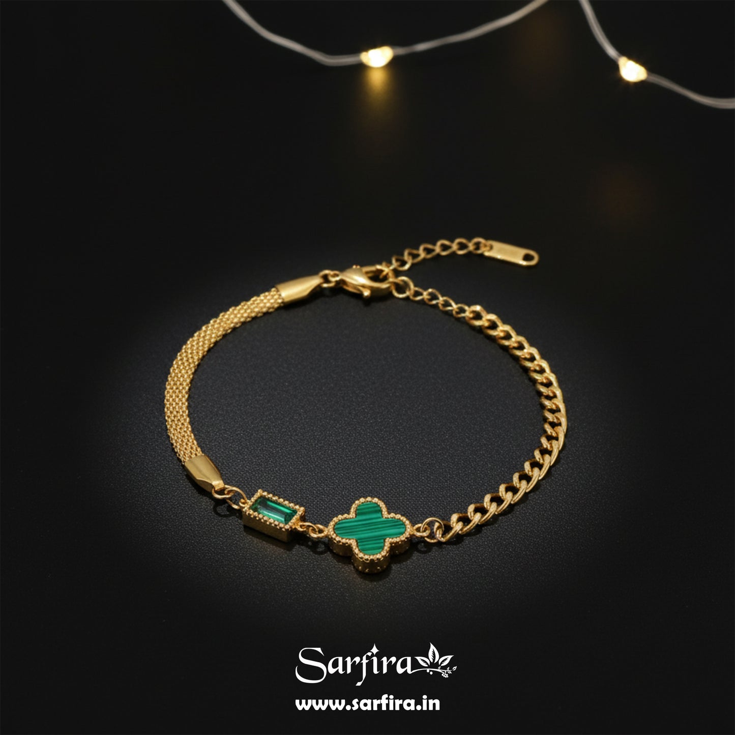 Green Flower Mini Square Stone Bracelet