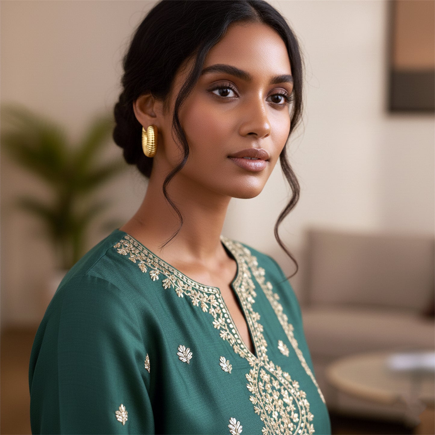 Gold Textured Dome Hoop Earrings