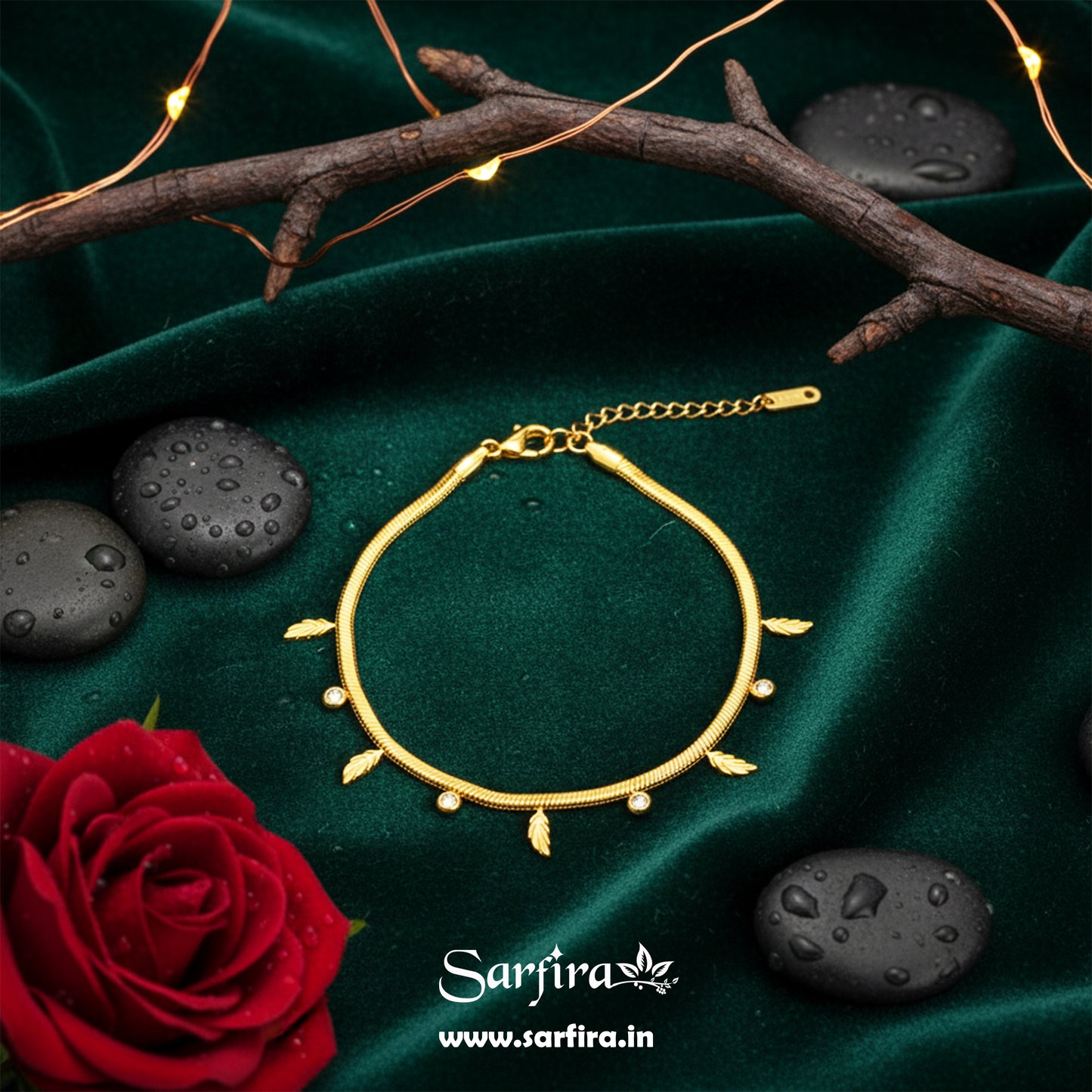 Leaf & CZ Snake Chain Bracelet