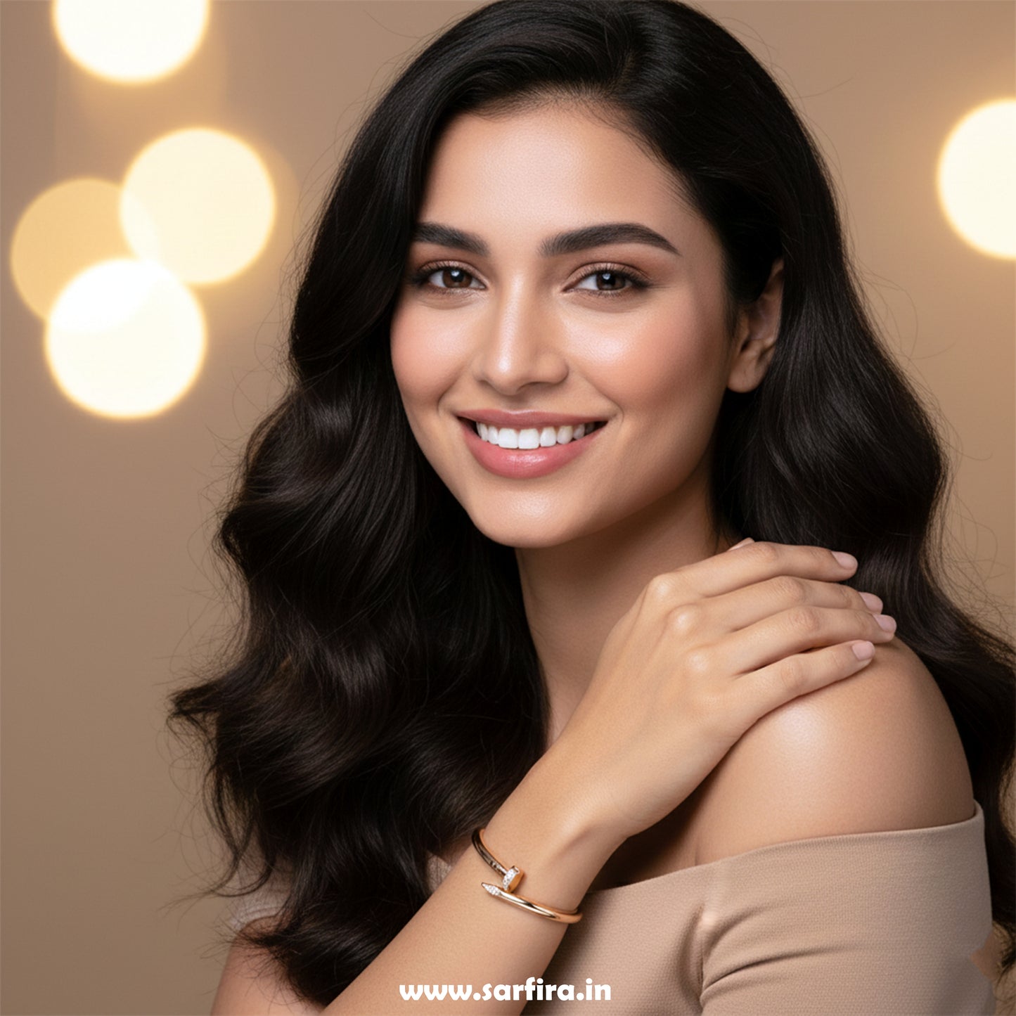 Gold CZ Studded Nail Kada Bracelet