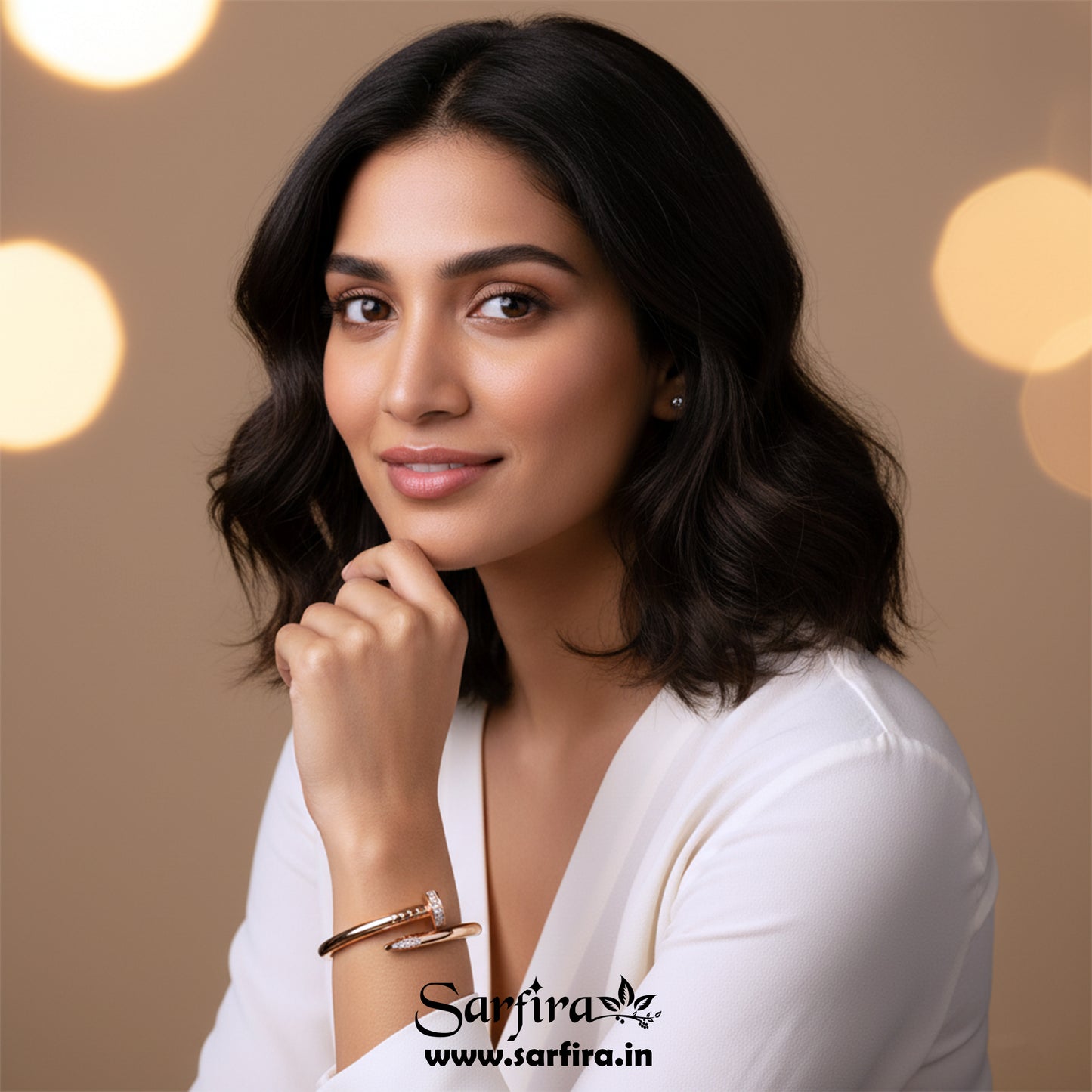 Rose Gold CZ Studded Nail Kada Bracelet