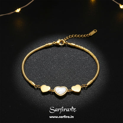Gold MOP & Triple Heart Snake Chain Bracelet