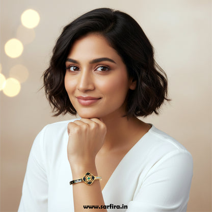 Black Enamel Flower Kada Bracelet