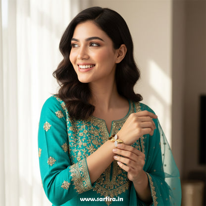 Two Side Leaf Overlap Cuff Bracelet (Kada)