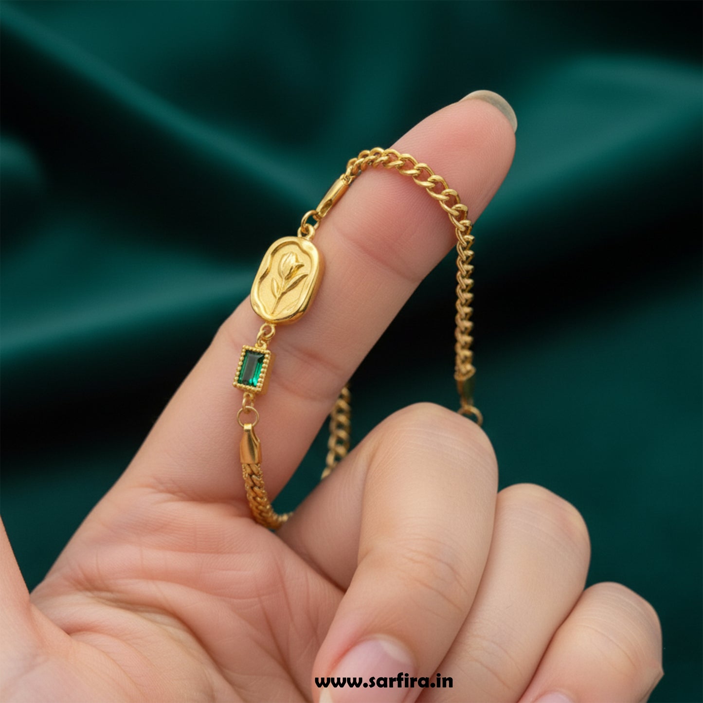 Green Stone Gold Flower Bracelet